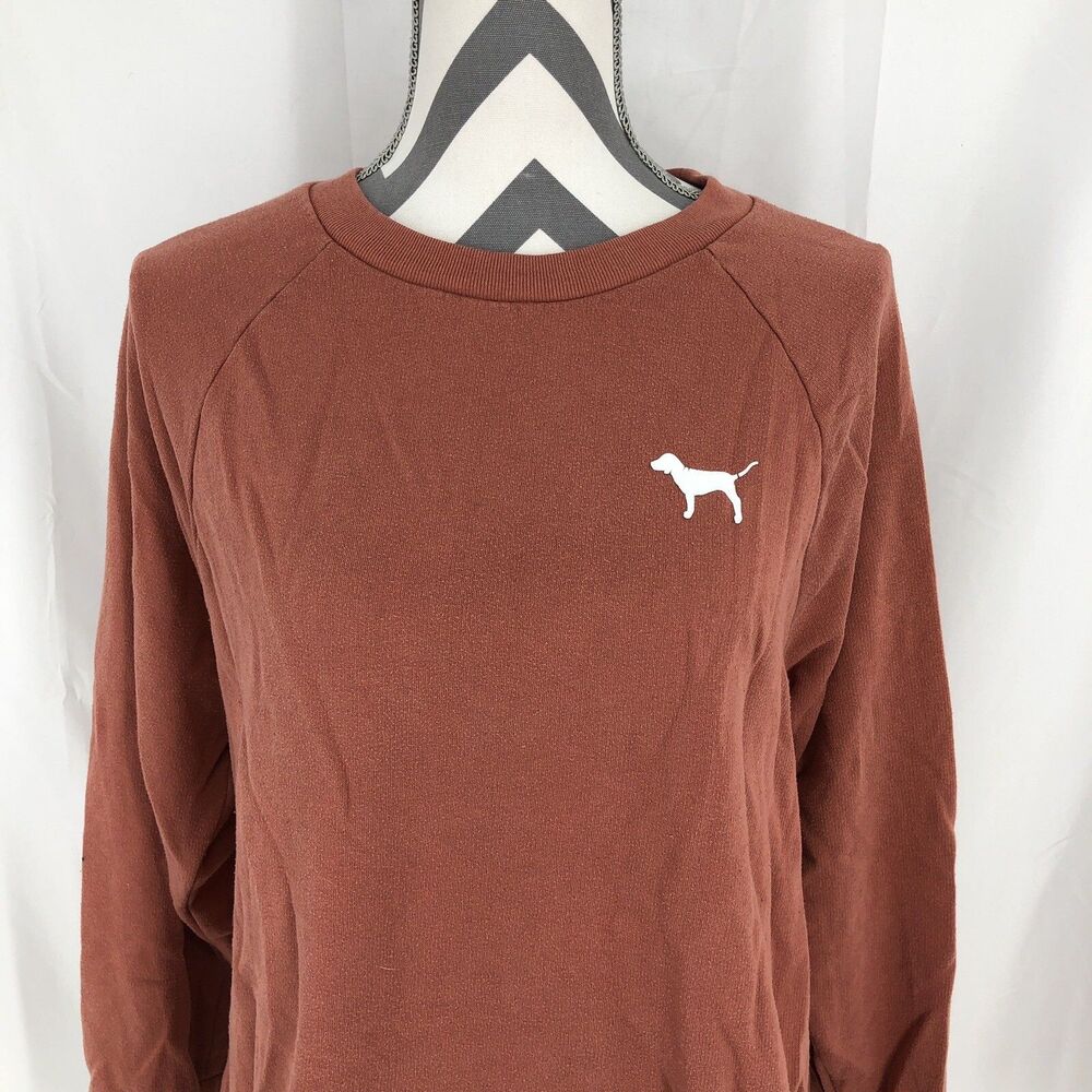Pink Pullover Sweatshirt Orange Loose Fit Long Sleeve Laurel Leaf Dog Logo Small